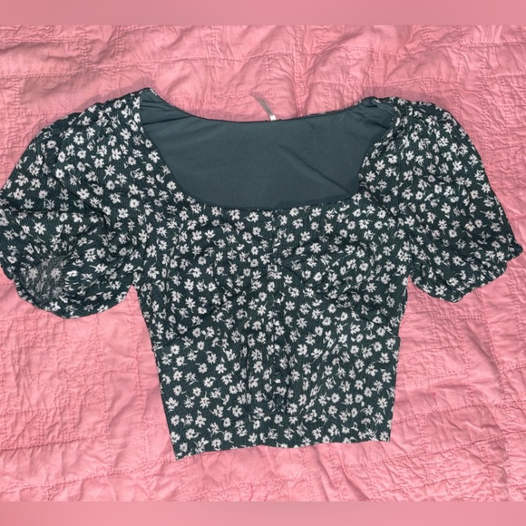 Free People Green and White Ditsy Floral Print Babydoll Blouse - Picture 3 of 7